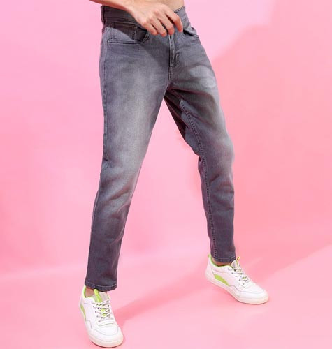 Men Grey Tapered Fit Mid-Rise Clean Look Stretchable Jeans | Trendsylla